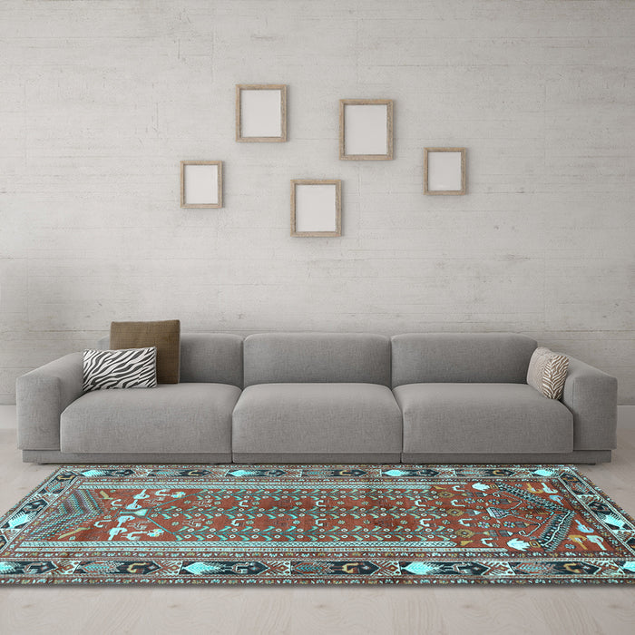 Machine Washable Persian Light Blue Traditional Rug in a Living Room, wshtr407lblu
