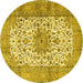 Round Machine Washable Persian Yellow Traditional Rug, wshtr4080yw