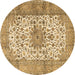 Round Machine Washable Persian Brown Traditional Rug, wshtr4080brn