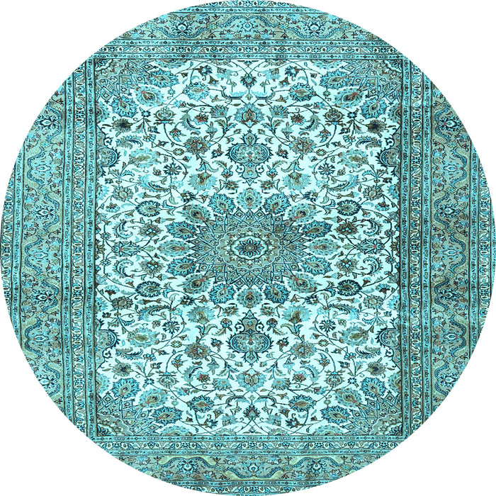 Round Machine Washable Persian Light Blue Traditional Rug, wshtr4080lblu