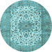 Round Machine Washable Persian Light Blue Traditional Rug, wshtr4080lblu