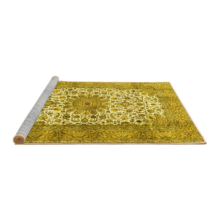 Sideview of Machine Washable Persian Yellow Traditional Rug, wshtr4080yw