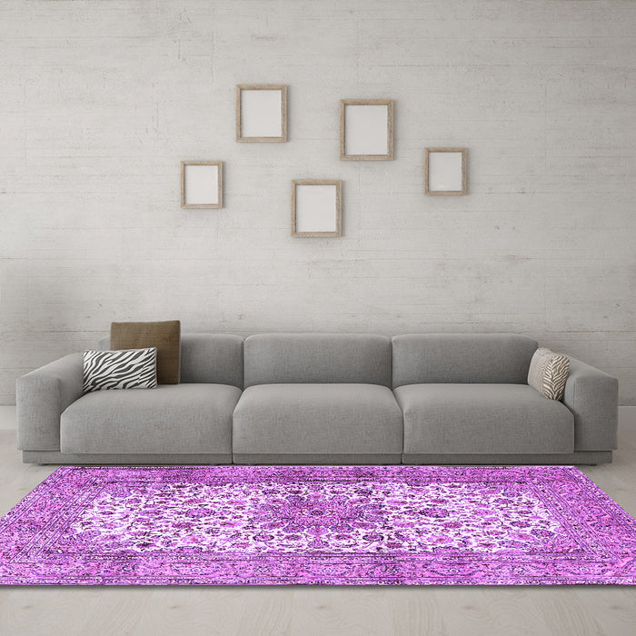 Machine Washable Persian Purple Traditional Area Rugs in a Living Room, wshtr4080pur