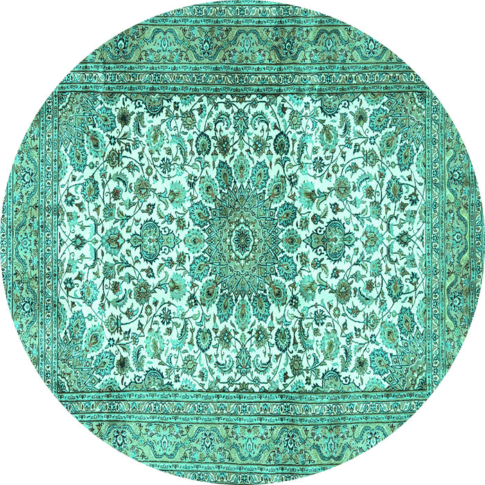 Round Machine Washable Persian Turquoise Traditional Area Rugs, wshtr4080turq