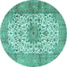 Round Machine Washable Persian Turquoise Traditional Area Rugs, wshtr4080turq