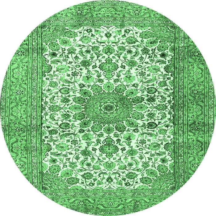 Round Persian Emerald Green Traditional Rug, tr4080emgrn