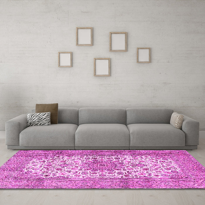 Machine Washable Persian Pink Traditional Rug in a Living Room, wshtr4080pnk