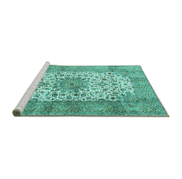 Sideview of Machine Washable Persian Turquoise Traditional Area Rugs, wshtr4080turq
