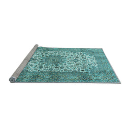 Sideview of Machine Washable Persian Light Blue Traditional Rug, wshtr4080lblu