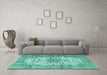 Machine Washable Persian Turquoise Traditional Area Rugs in a Living Room,, wshtr4080turq