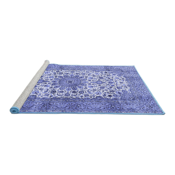 Sideview of Machine Washable Persian Blue Traditional Rug, wshtr4080blu