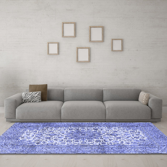 Machine Washable Persian Blue Traditional Rug in a Living Room, wshtr4080blu