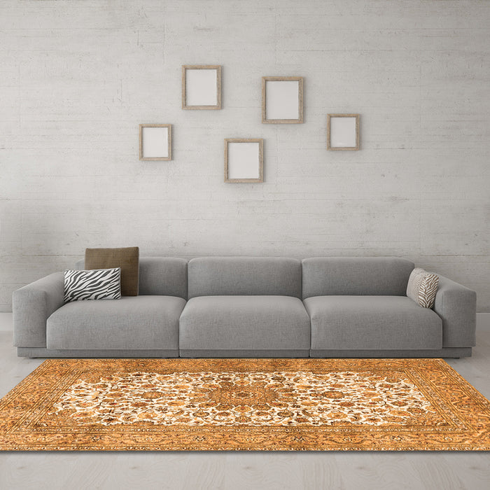 Machine Washable Persian Orange Traditional Area Rugs in a Living Room, wshtr4080org