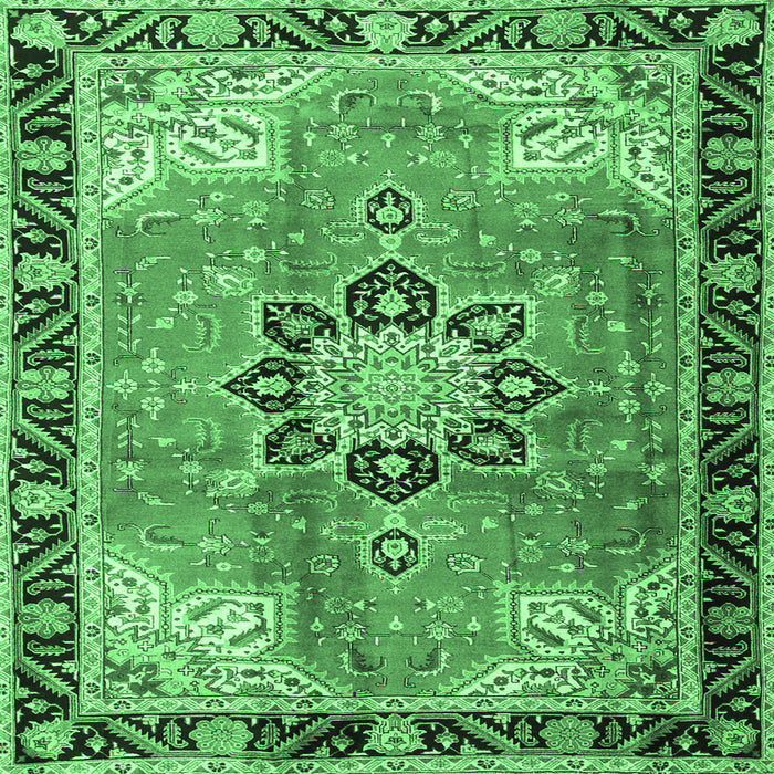 Square Persian Emerald Green Traditional Rug, tr4081emgrn