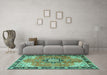 Machine Washable Persian Turquoise Traditional Area Rugs in a Living Room,, wshtr4081turq