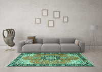 Machine Washable Persian Turquoise Traditional Rug, wshtr4081turq