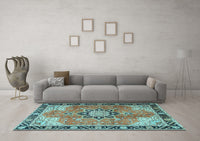 Machine Washable Persian Light Blue Traditional Rug, wshtr4081lblu