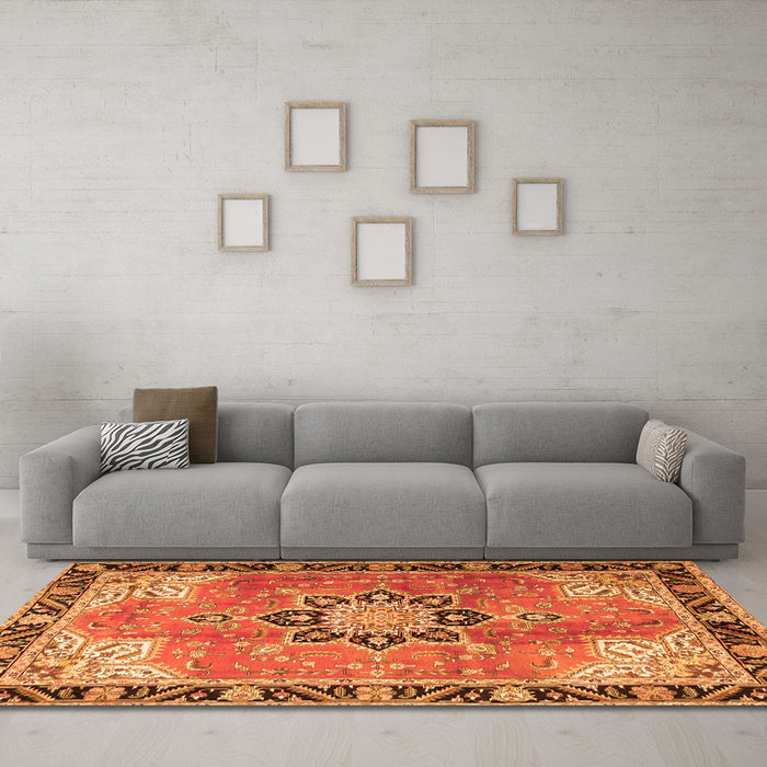 Machine Washable Persian Orange Traditional Area Rugs in a Living Room, wshtr4081org