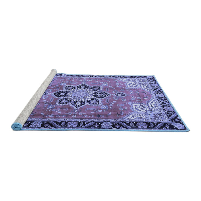 Sideview of Machine Washable Persian Blue Traditional Rug, wshtr4081blu