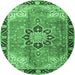 Round Machine Washable Persian Emerald Green Traditional Area Rugs, wshtr4081emgrn