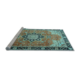 Sideview of Machine Washable Persian Light Blue Traditional Rug, wshtr4081lblu