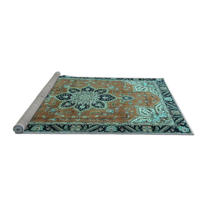 Sideview of Machine Washable Persian Light Blue Traditional Rug, wshtr4081lblu