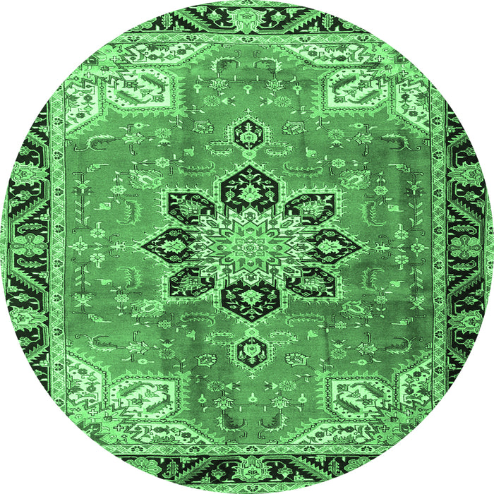 Round Persian Emerald Green Traditional Rug, tr4081emgrn