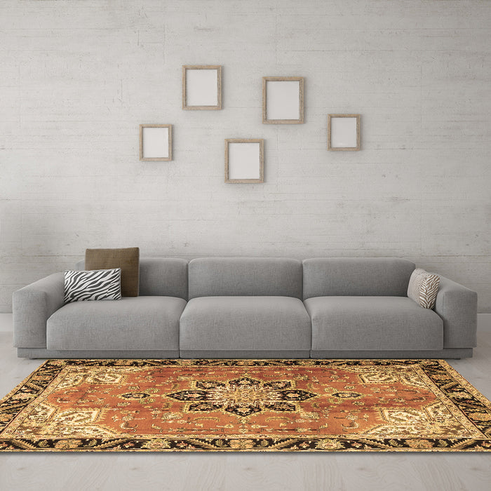 Machine Washable Persian Brown Traditional Rug in a Living Room,, wshtr4081brn