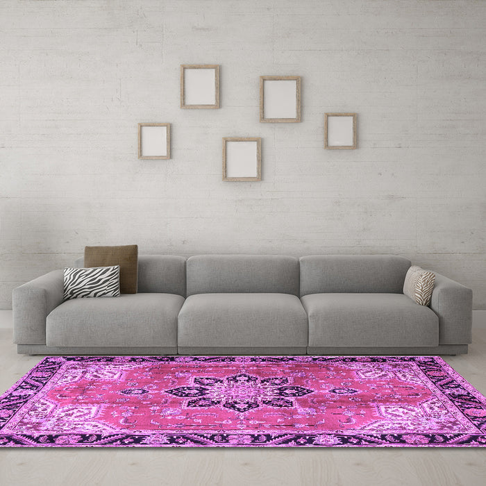 Machine Washable Persian Purple Traditional Area Rugs in a Living Room, wshtr4081pur