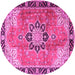 Round Machine Washable Persian Pink Traditional Rug, wshtr4081pnk