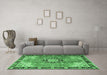 Machine Washable Persian Emerald Green Traditional Area Rugs in a Living Room,, wshtr4081emgrn