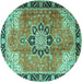 Round Machine Washable Persian Turquoise Traditional Area Rugs, wshtr4081turq