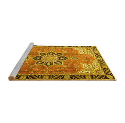 Sideview of Machine Washable Persian Yellow Traditional Rug, wshtr4081yw