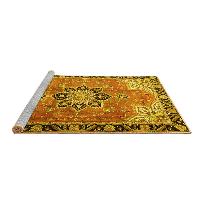 Sideview of Machine Washable Persian Yellow Traditional Rug, wshtr4081yw