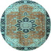 Round Machine Washable Persian Light Blue Traditional Rug, wshtr4081lblu