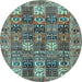 Round Machine Washable Persian Light Blue Traditional Rug, wshtr4082lblu