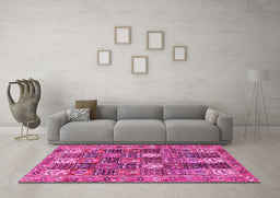Machine Washable Persian Pink Traditional Rug in a Living Room, wshtr4082pnk