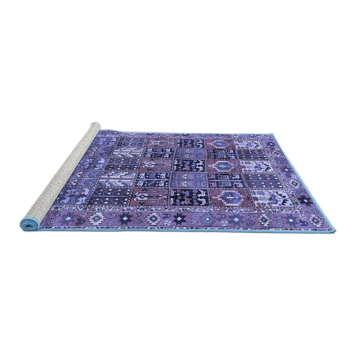 Sideview of Machine Washable Persian Blue Traditional Rug, wshtr4082blu