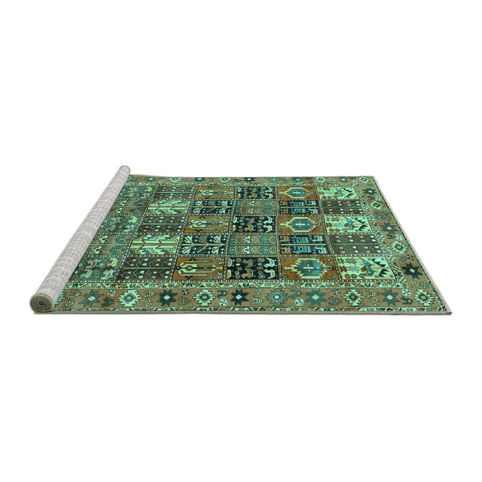 Sideview of Machine Washable Persian Turquoise Traditional Area Rugs, wshtr4082turq