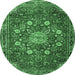 Round Medallion Emerald Green Traditional Rug, tr4083emgrn