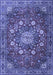 Machine Washable Medallion Blue Traditional Rug, wshtr4083blu