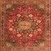 Round Machine Washable Medallion Orange Traditional Area Rugs, wshtr4083org