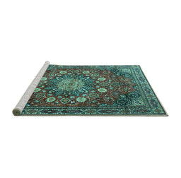 Sideview of Machine Washable Medallion Turquoise Traditional Area Rugs, wshtr4083turq