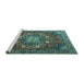 Sideview of Machine Washable Medallion Turquoise Traditional Area Rugs, wshtr4083turq