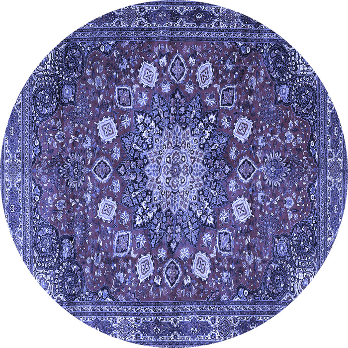 Round Medallion Blue Traditional Rug, tr4083blu
