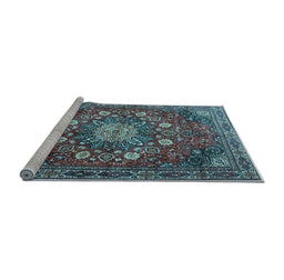 Sideview of Machine Washable Medallion Light Blue Traditional Rug, wshtr4083lblu