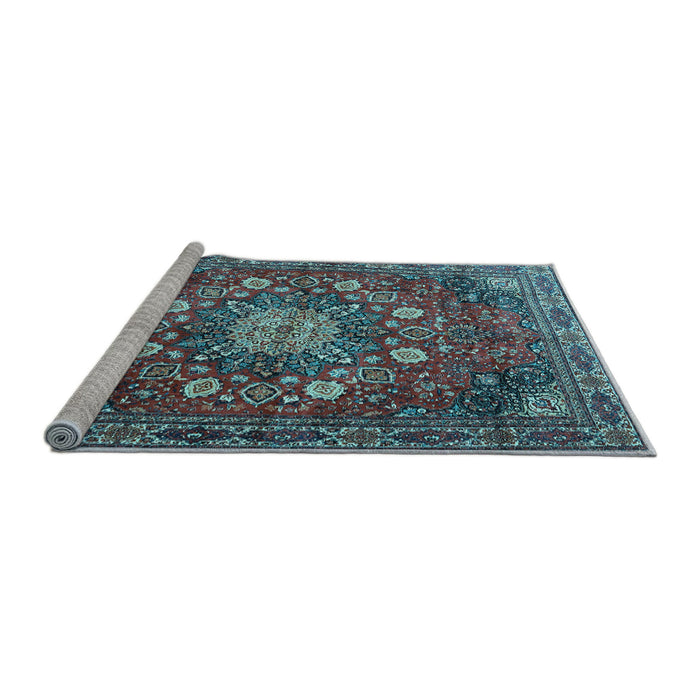 Sideview of Machine Washable Medallion Light Blue Traditional Rug, wshtr4083lblu