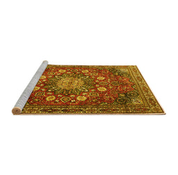 Sideview of Machine Washable Medallion Yellow Traditional Rug, wshtr4083yw