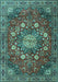 Machine Washable Medallion Turquoise Traditional Area Rugs, wshtr4083turq