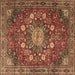 Square Machine Washable Medallion Brown Traditional Rug, wshtr4083brn